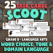 Word Choice, Tone & Domain Language SCOOT TASK CARDS ELA Game - No Prep Grade 8