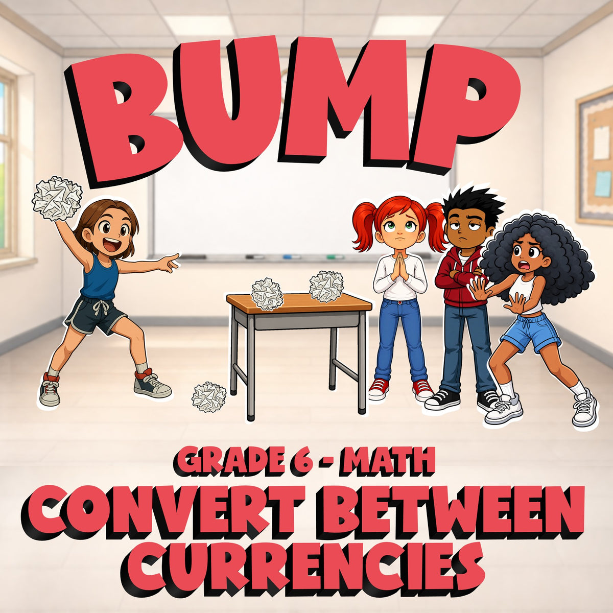 Convert Between Currencies BUMP Math Game - No Prep Grade 6 Review Activity