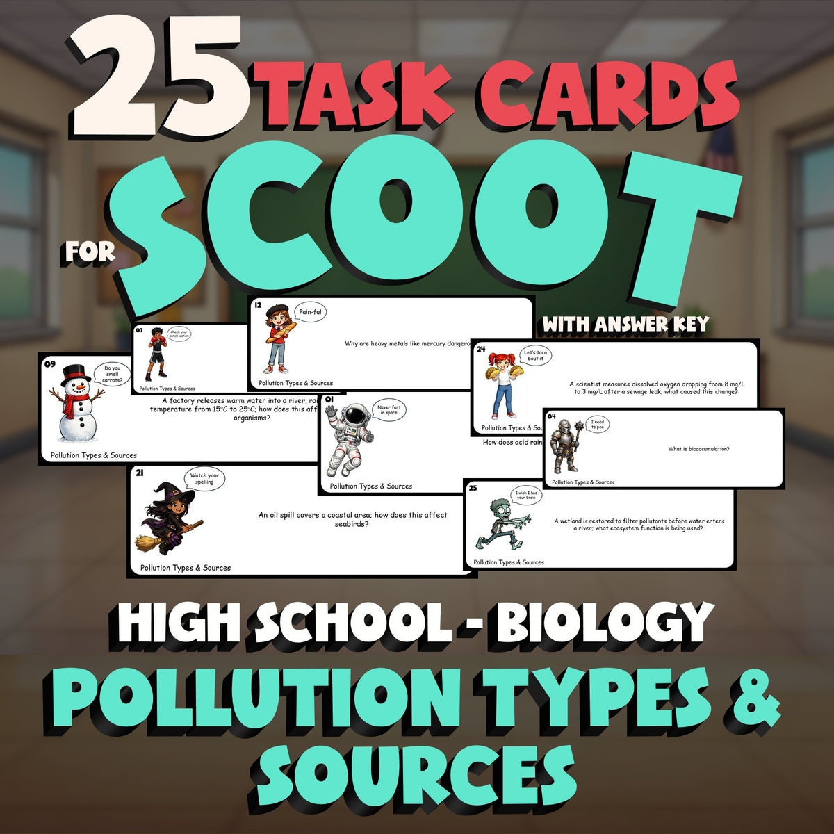 Pollution Types & Sources SCOOT TASK CARDS Science Game - No Prep Biology Review