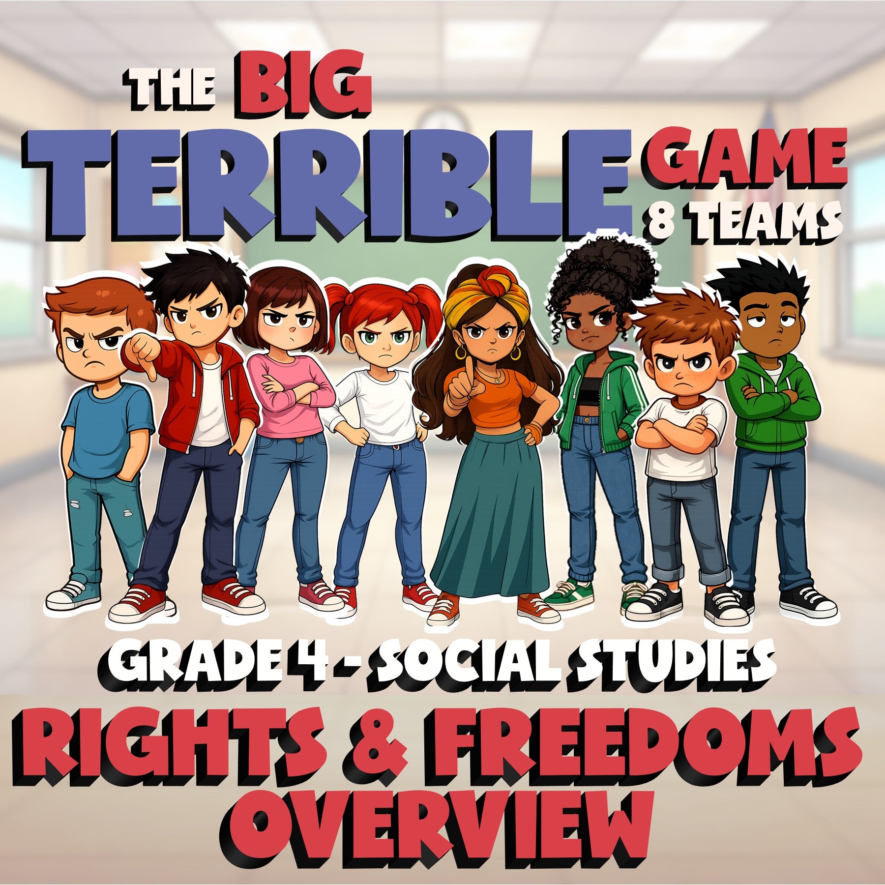 Rights & Freedoms Overview BIG TERRIBLE GAME - No Prep Grade 4 Socials Review