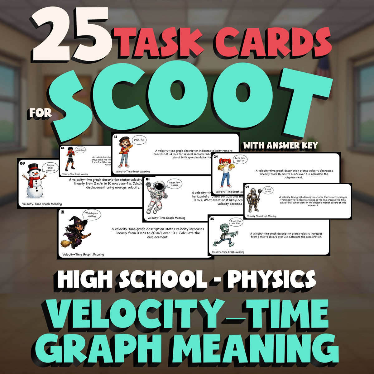 Velocity–Time Graph Meaning SCOOT TASK CARDS Science Game - No Prep Physics