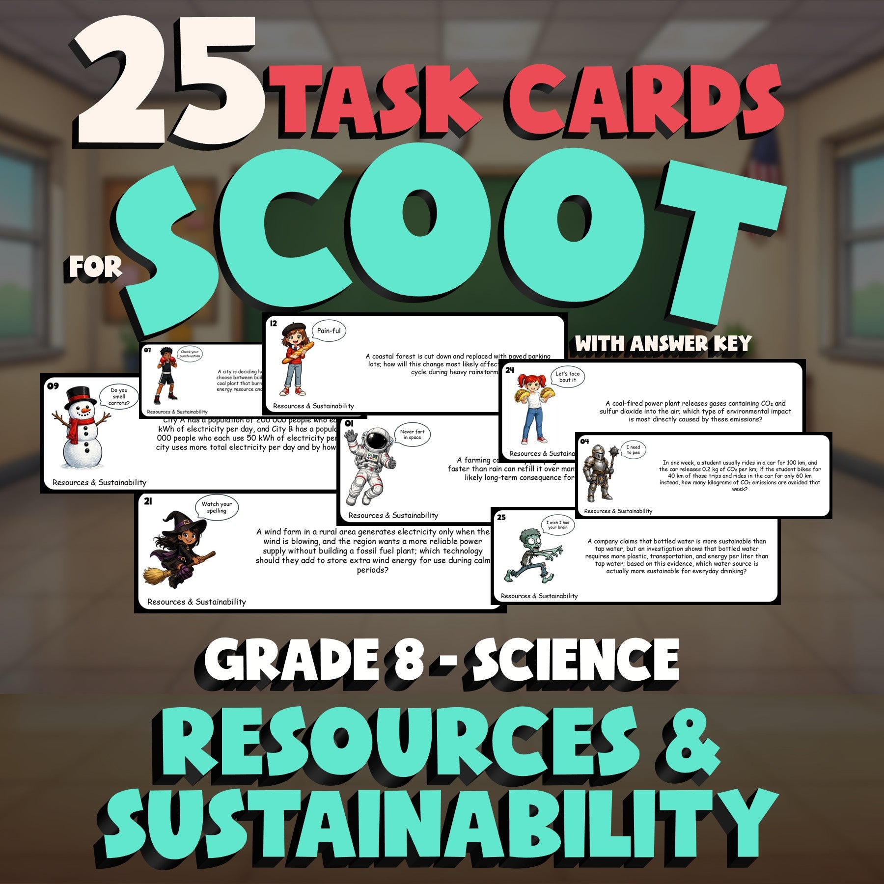 Resources & Sustainability SCOOT TASK CARDS Science Game - No Prep Grade 8