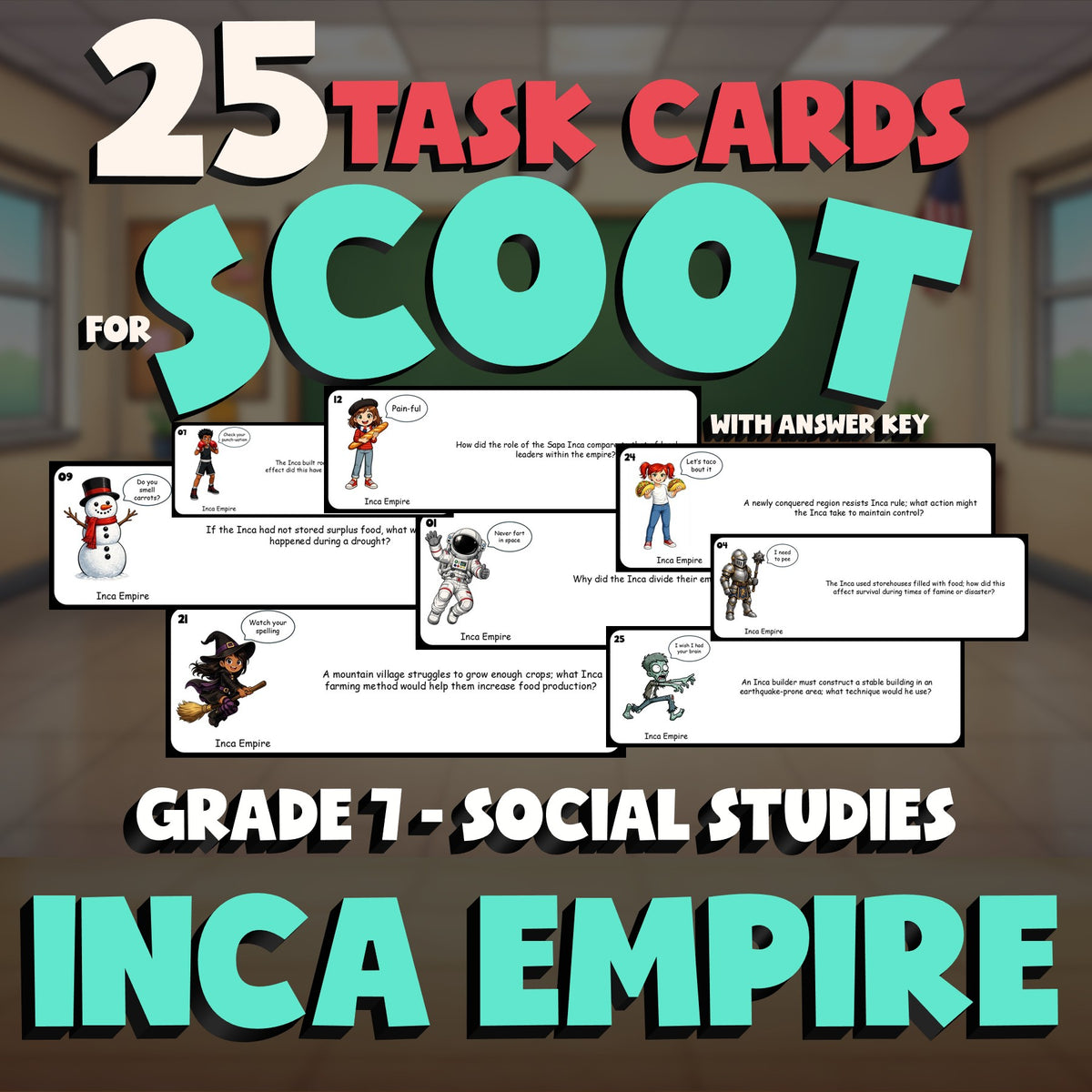 Inca Empire SCOOT TASK CARDS Socials Game - No Prep Grade 7 Review Activity