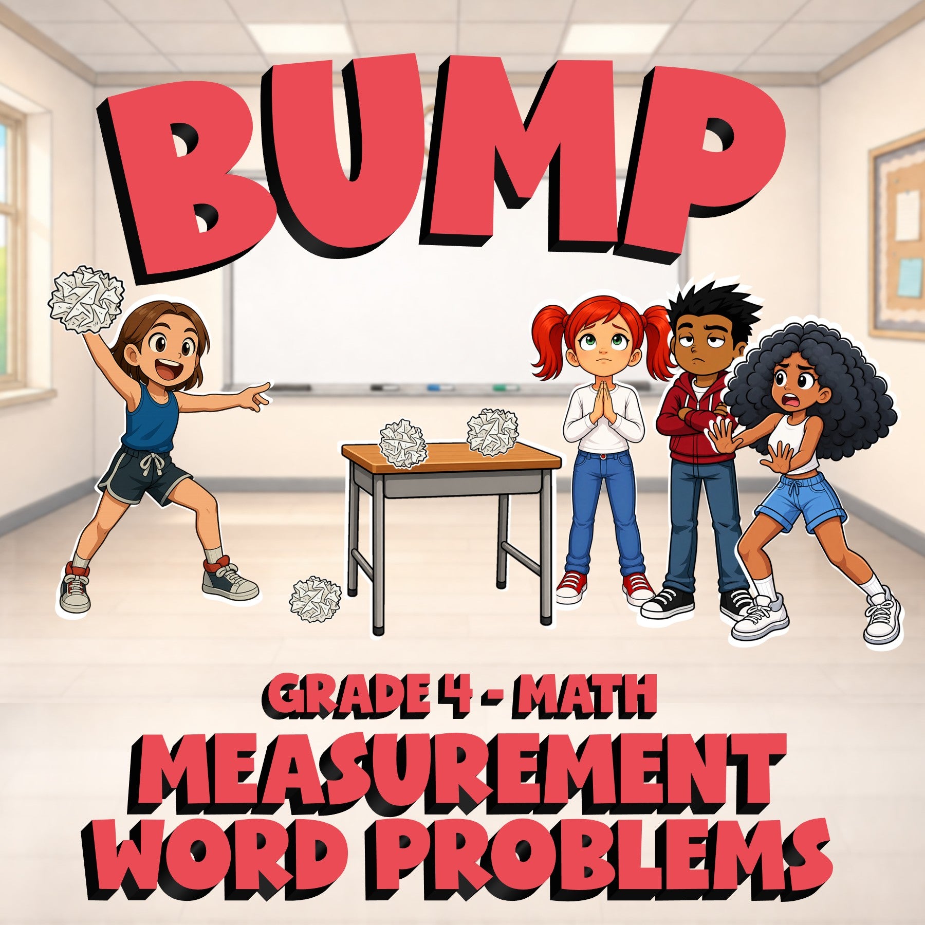 Measurement Word Problems BUMP Math Game - No Prep Grade 4 Review Activity