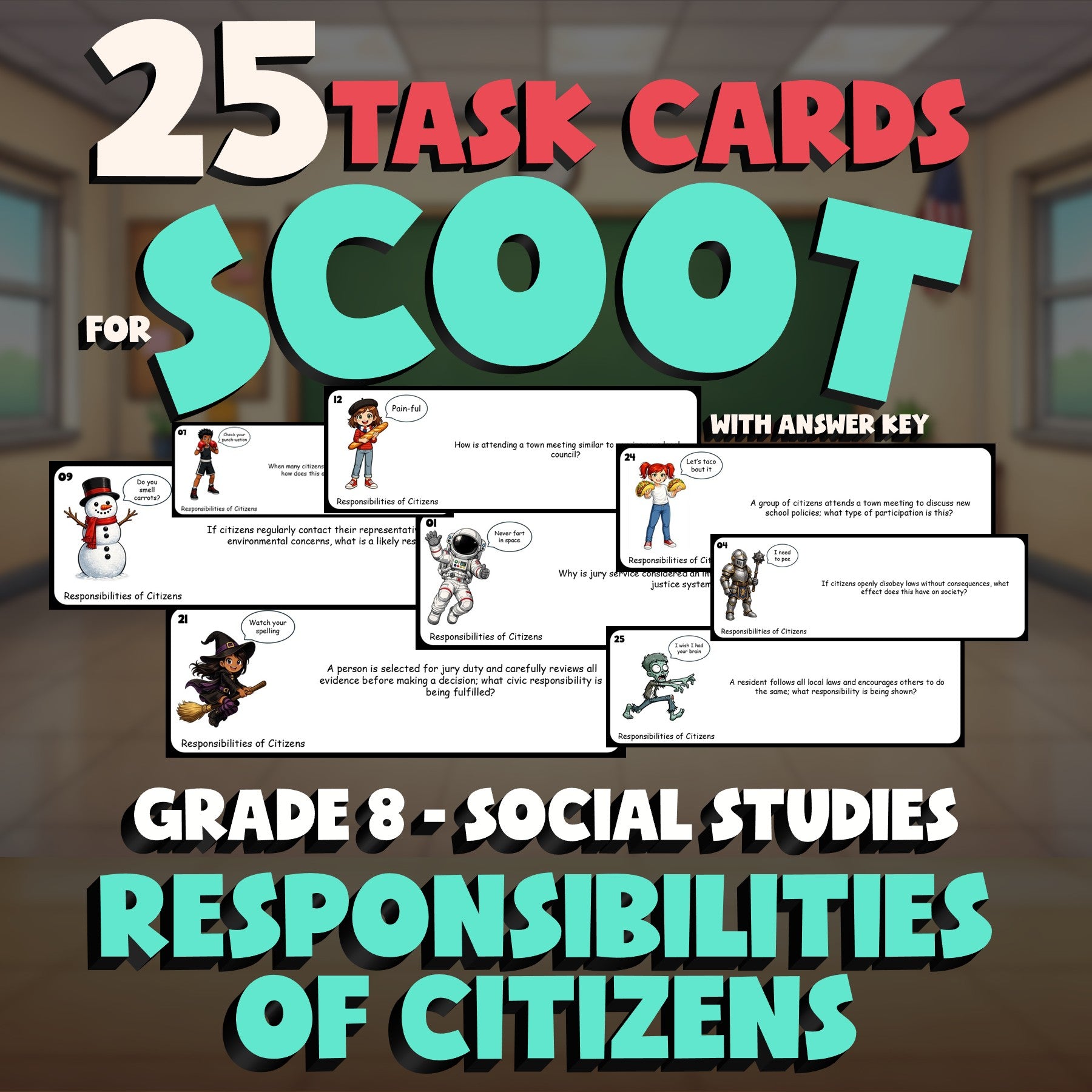 Responsibilities of Citizens SCOOT TASK CARDS Socials Game - No Prep Grade 8