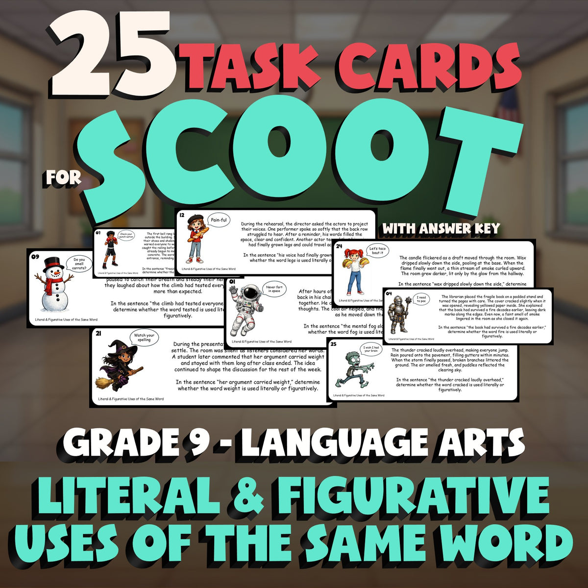 Literal & Figurative Uses of the Same Word SCOOT TASK CARDS ELA Game - Grade 9