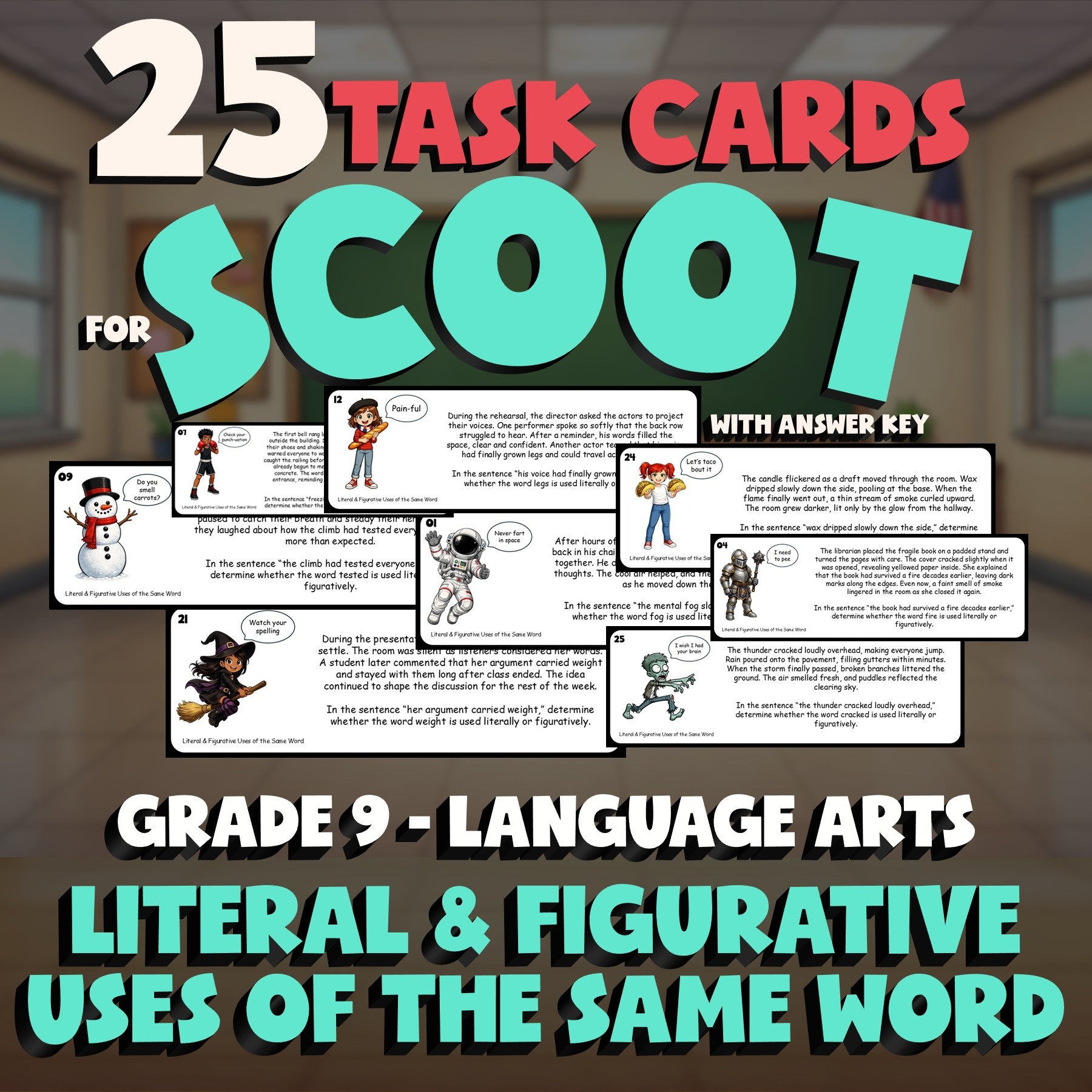 Literal & Figurative Uses of the Same Word SCOOT TASK CARDS ELA Game - Grade 9