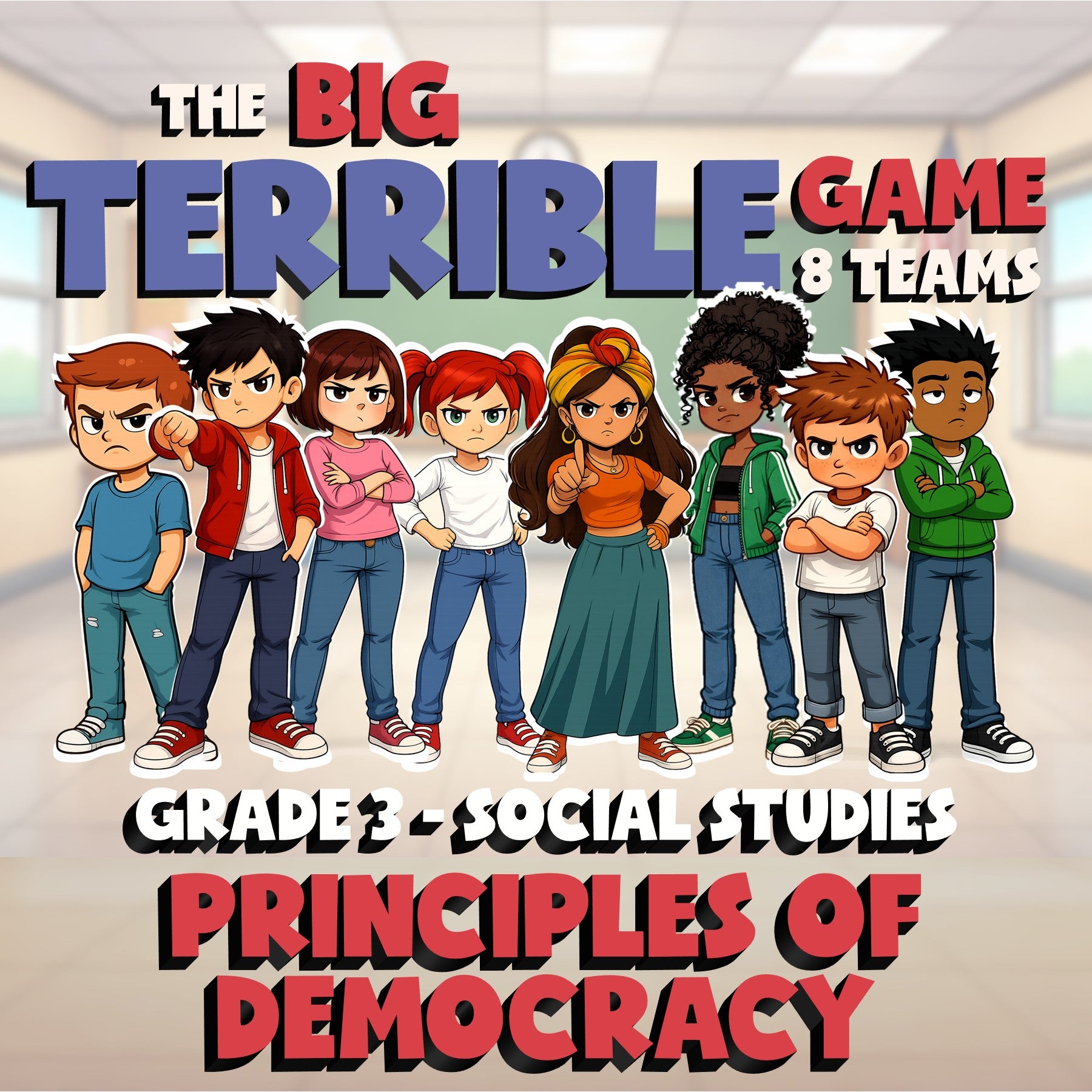 Principles of Democracy BIG TERRIBLE GAME - No Prep Grade 3 Socials Review