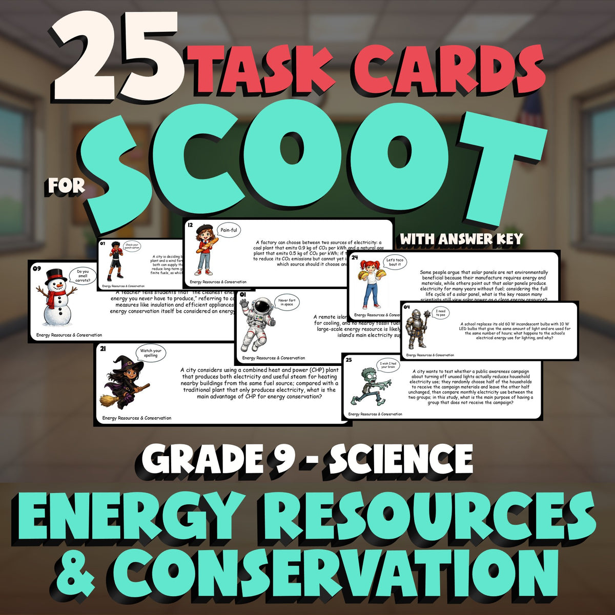 Energy Resources & Conservation SCOOT TASK CARDS Science Game - No Prep Grade 9