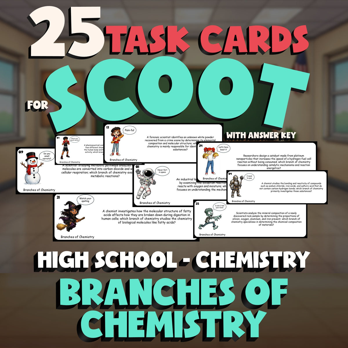Branches of Chemistry SCOOT TASK CARDS Science Game - No Prep Chemistry Review