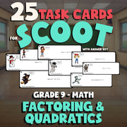 Factoring & Quadratics SCOOT TASK CARDS Math Game - No Prep Grade 9 Review