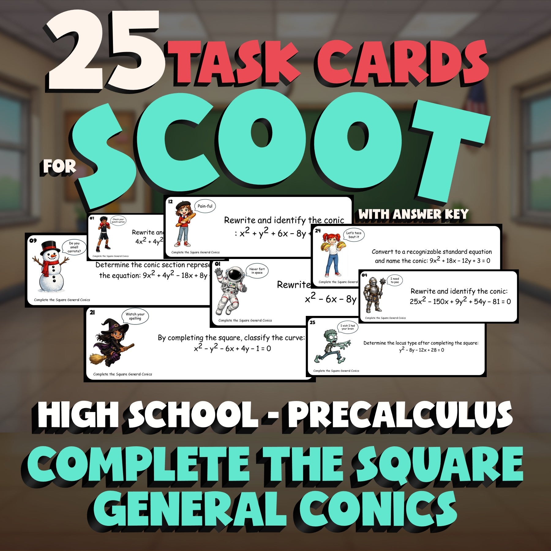Complete the Square General Conics SCOOT TASK CARDS Math Game - PreCalculus