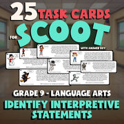 Identify Interpretive Statements SCOOT TASK CARDS ELA Game - No Prep Grade 9