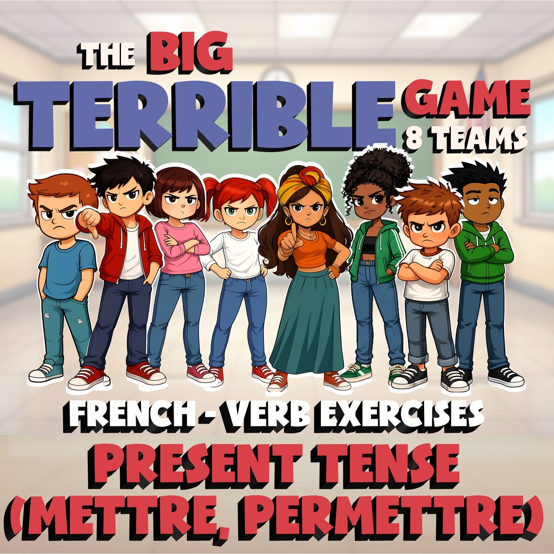 Present Tense (mettre, permettre) BIG TERRIBLE GAME - No Prep French Exercise