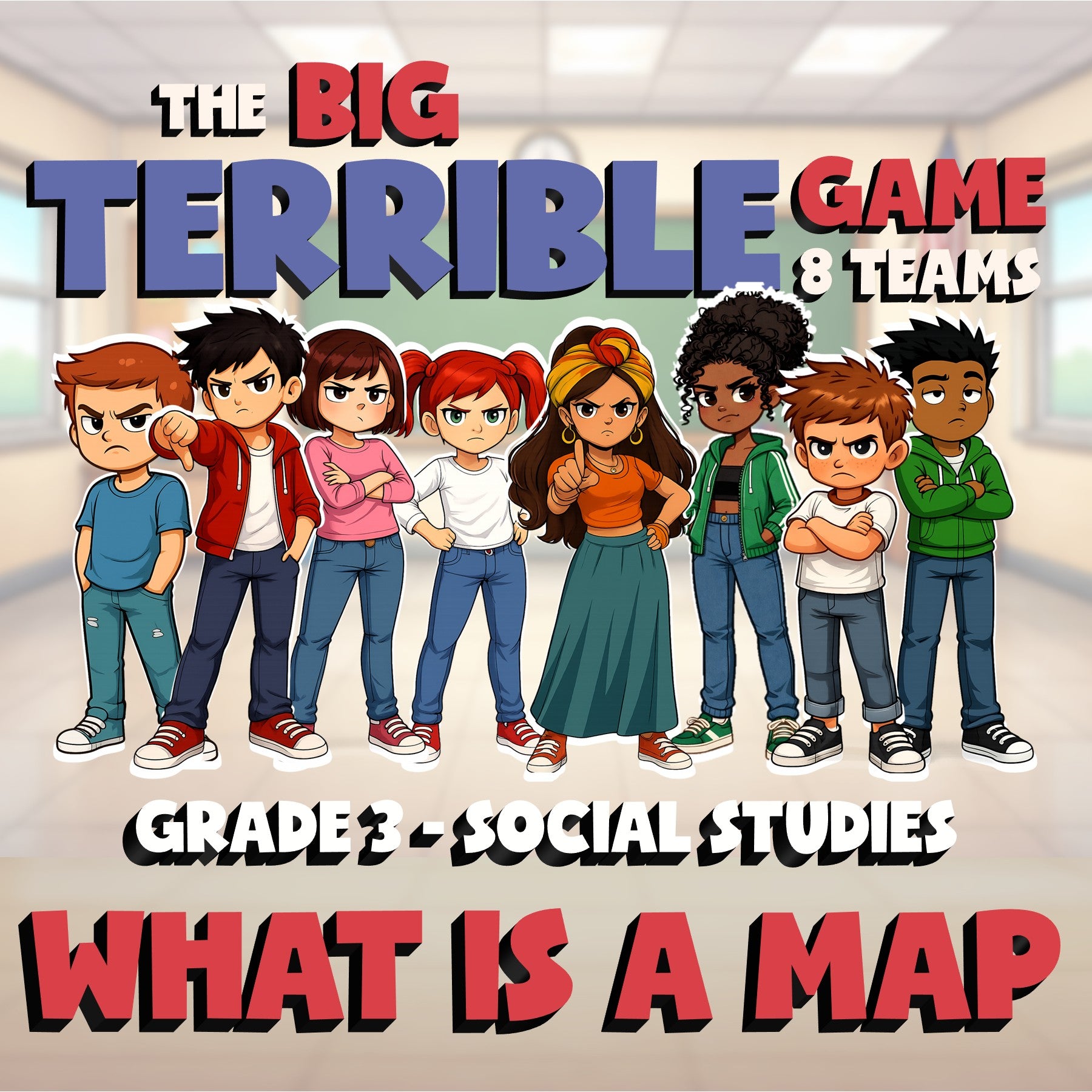 What Is a Map BIG TERRIBLE GAME - No Prep Grade 3 Socials Review Activity