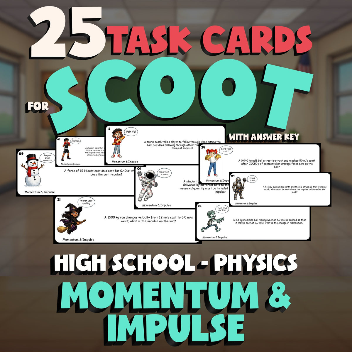 Momentum & Impulse SCOOT TASK CARDS Science Game - No Prep Physics Review