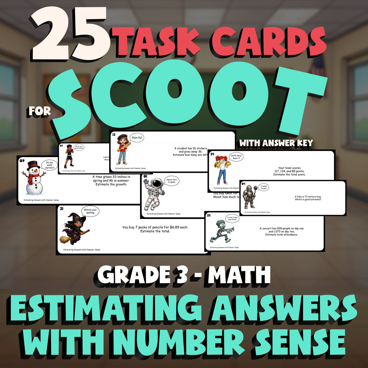 Estimating Answers with Number Sense SCOOT TASK CARDS Math Game - Grade 3
