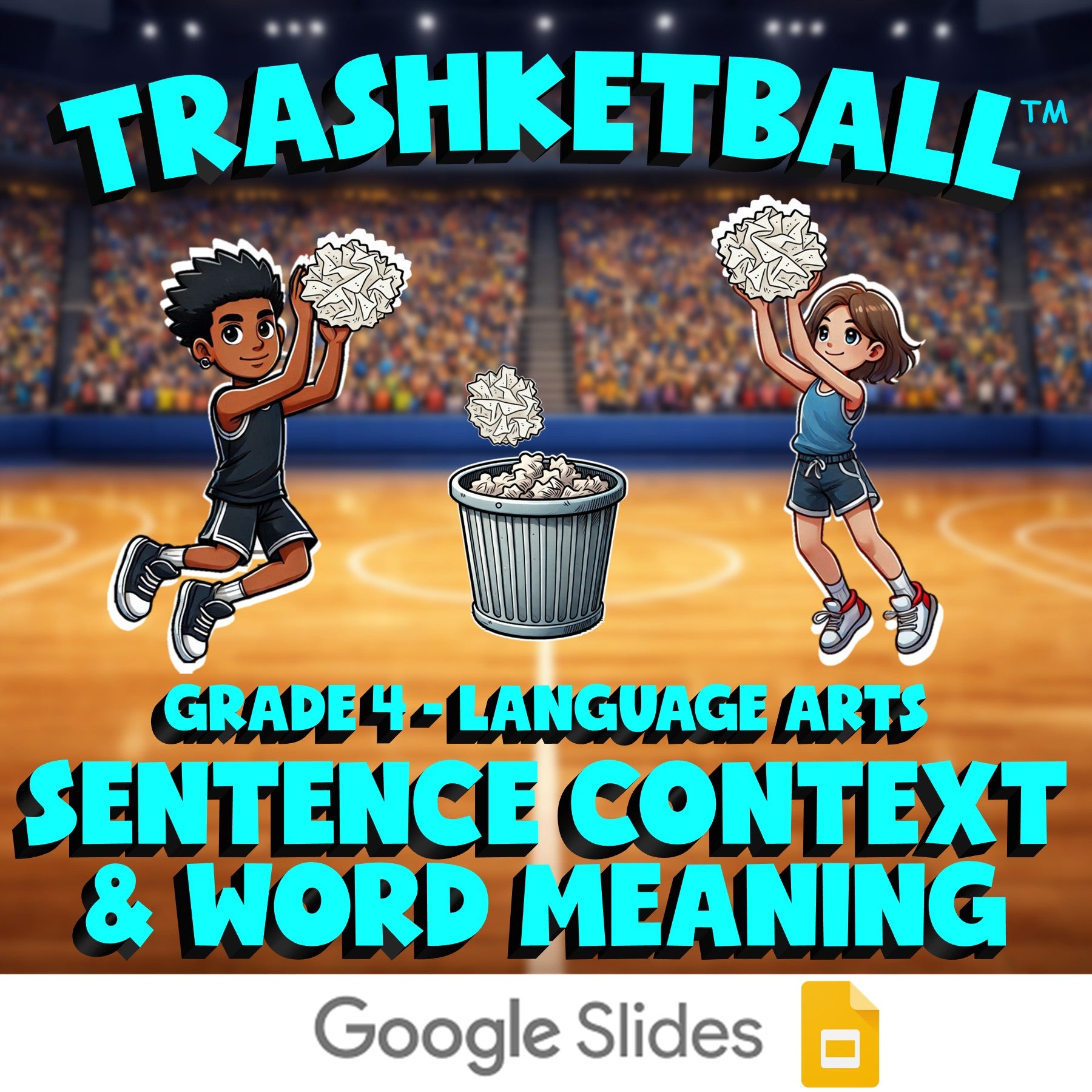Sentence Context & Word Meaning TRASHKETBALL ELA Game - No Prep Grade 4 Review