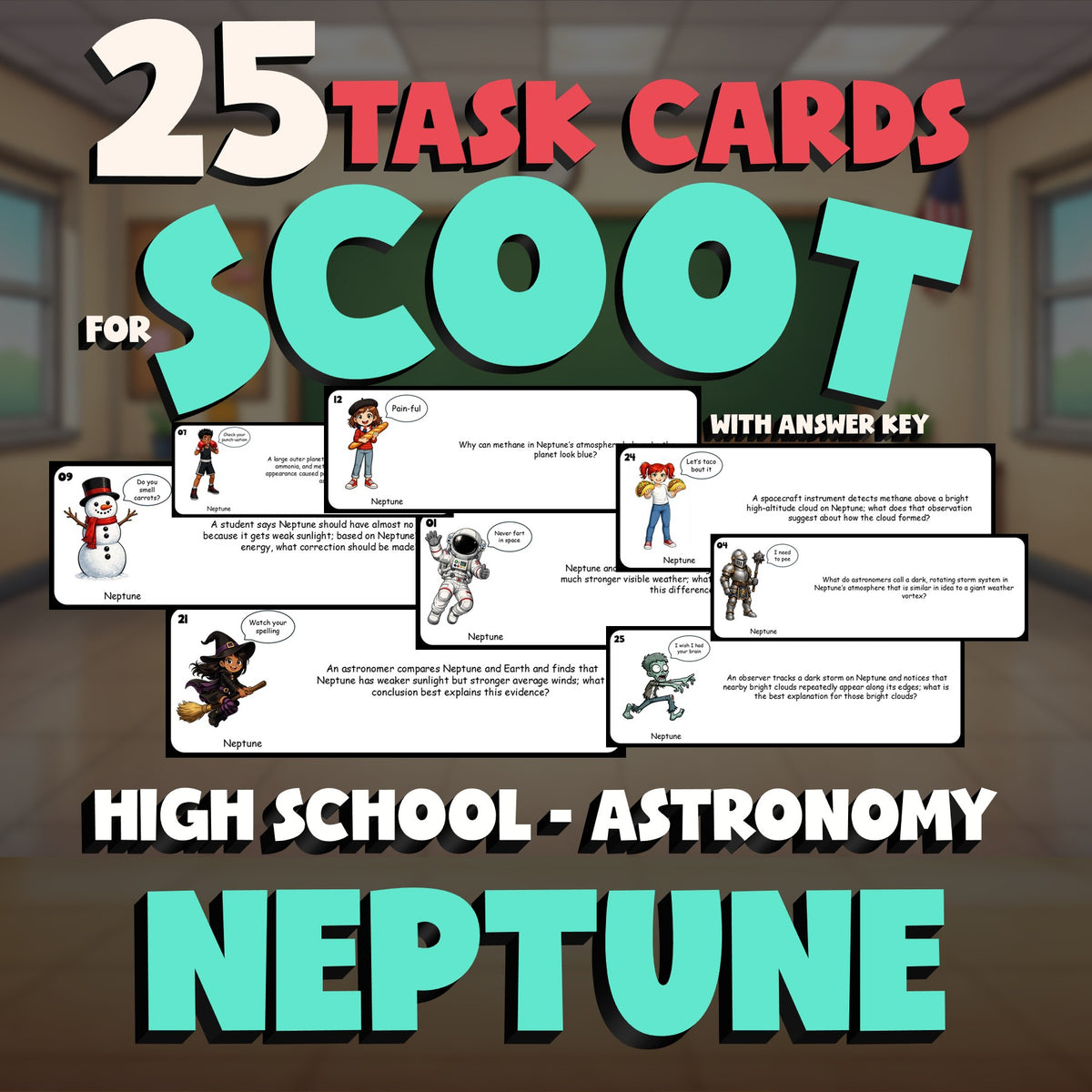 Neptune SCOOT TASK CARDS Science Game - No Prep Astronomy Review Activity