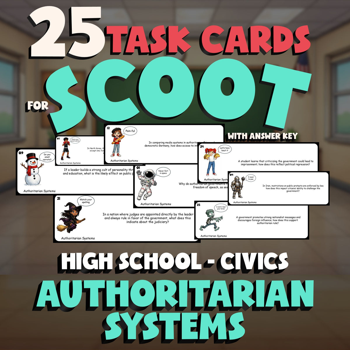 Authoritarian Systems SCOOT TASK CARDS Civics Game - No Prep Review Activity