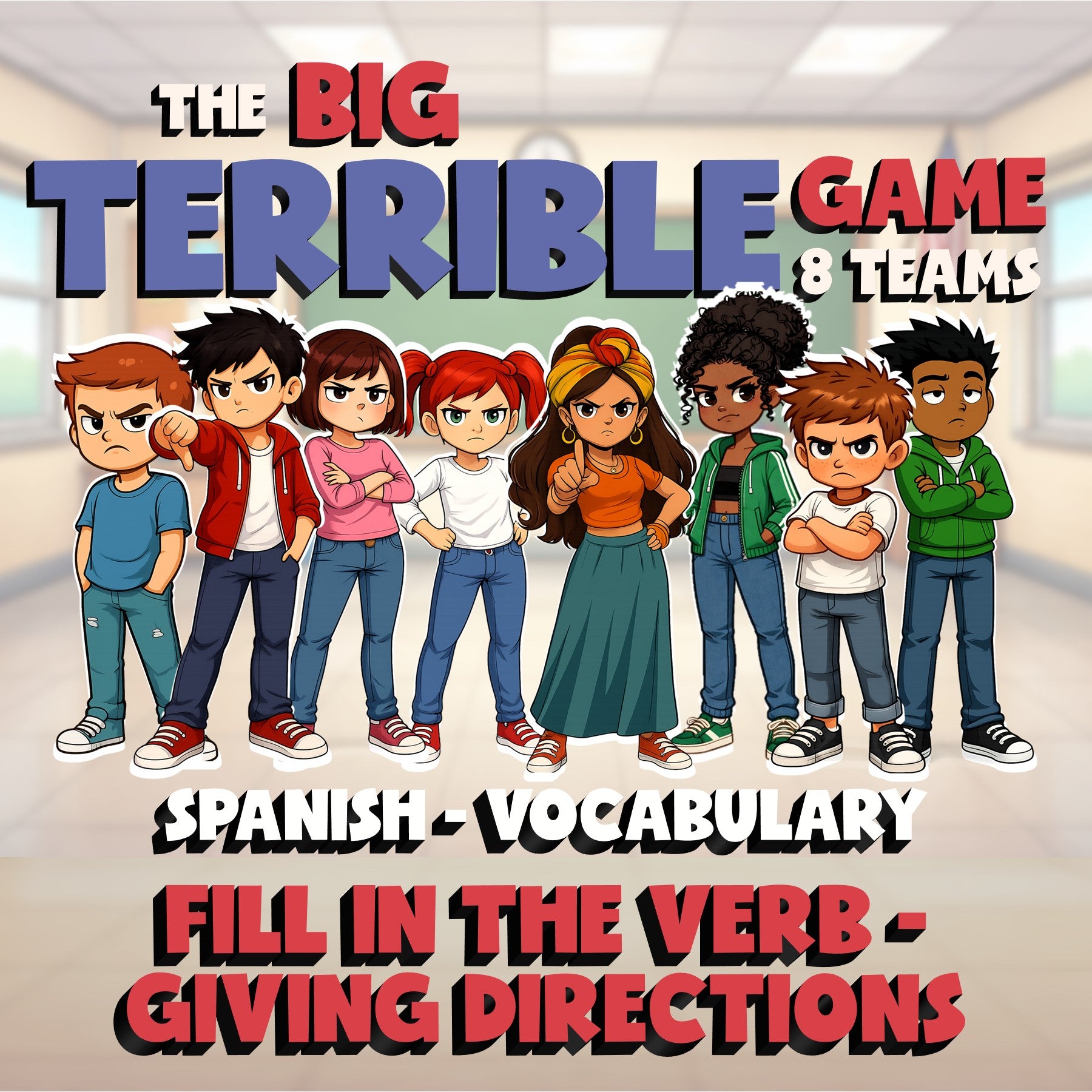 Fill In The Verb - Giving Directions BIG TERRIBLE GAME - Spanish Exercise