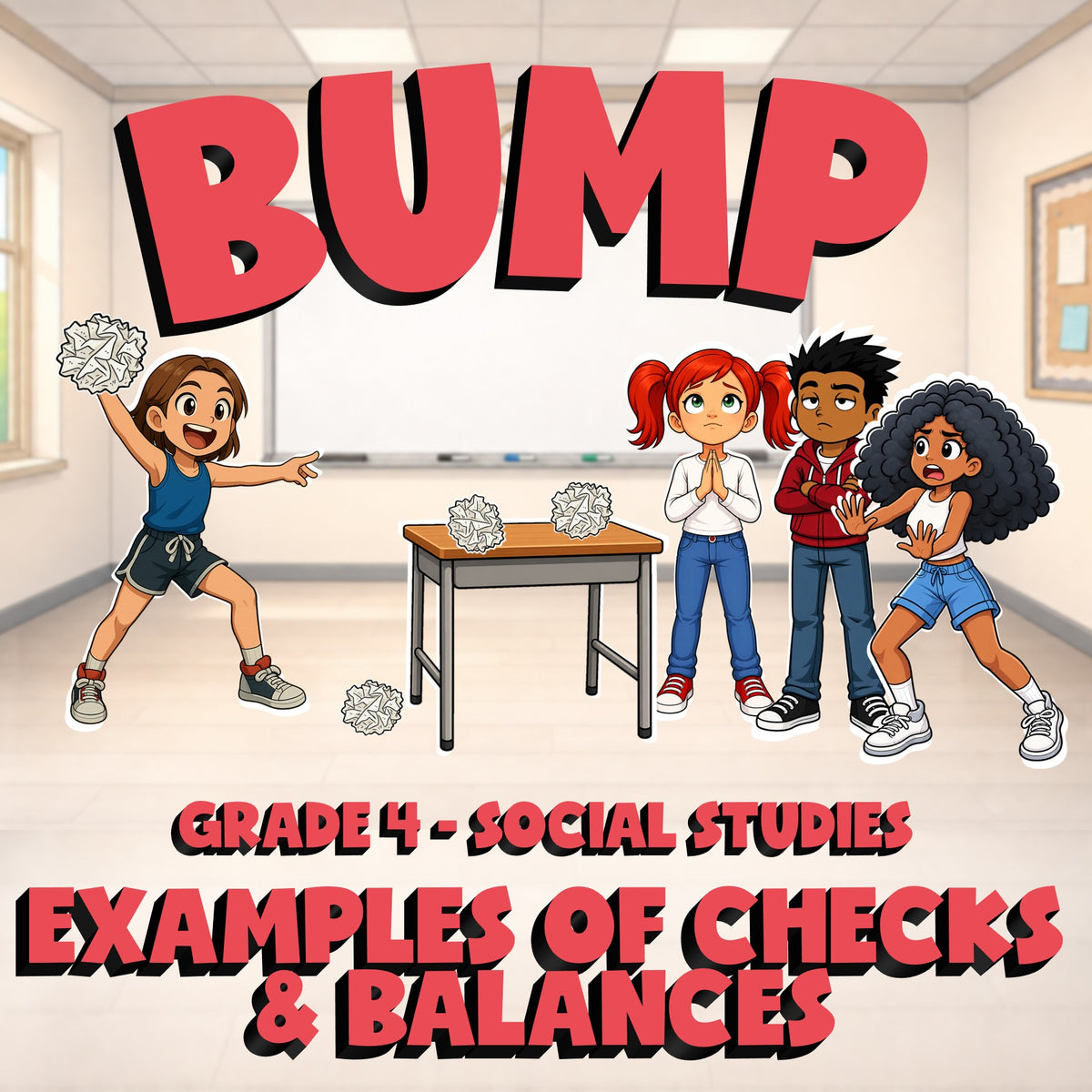 Examples of Checks & Balances BUMP Socials Game - No Prep Grade 4 Review
