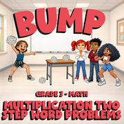 Multiplication Two Step Word Problems BUMP Math Game - No Prep Grade 3 Review