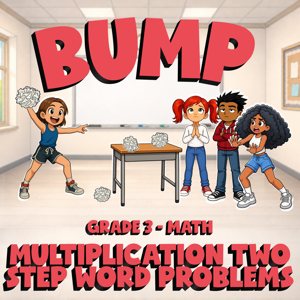 Multiplication Two Step Word Problems BUMP Math Game - No Prep Grade 3 Review