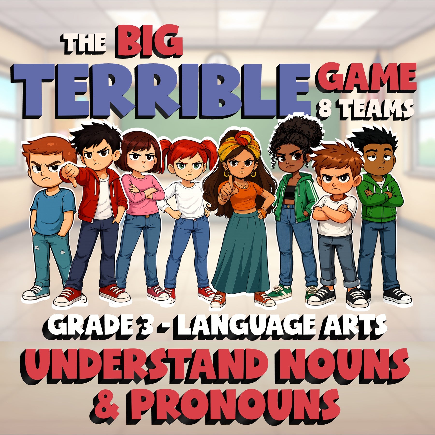 Understand Nouns & Pronouns BIG TERRIBLE GAME - No Prep Grade 3 ELA Review