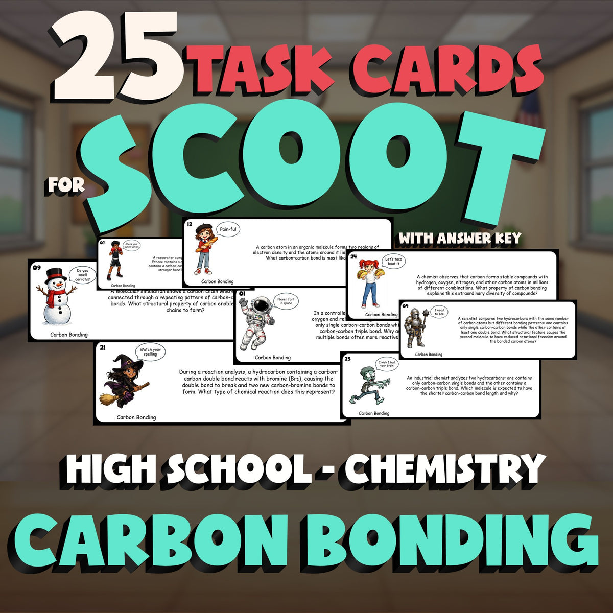 Carbon Bonding SCOOT TASK CARDS Science Game - No Prep Chemistry Review Activity