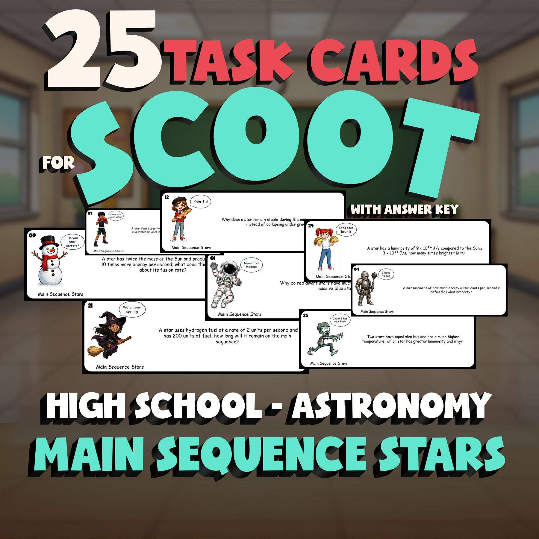 Main Sequence Stars SCOOT TASK CARDS Science Game - No Prep Astronomy Review