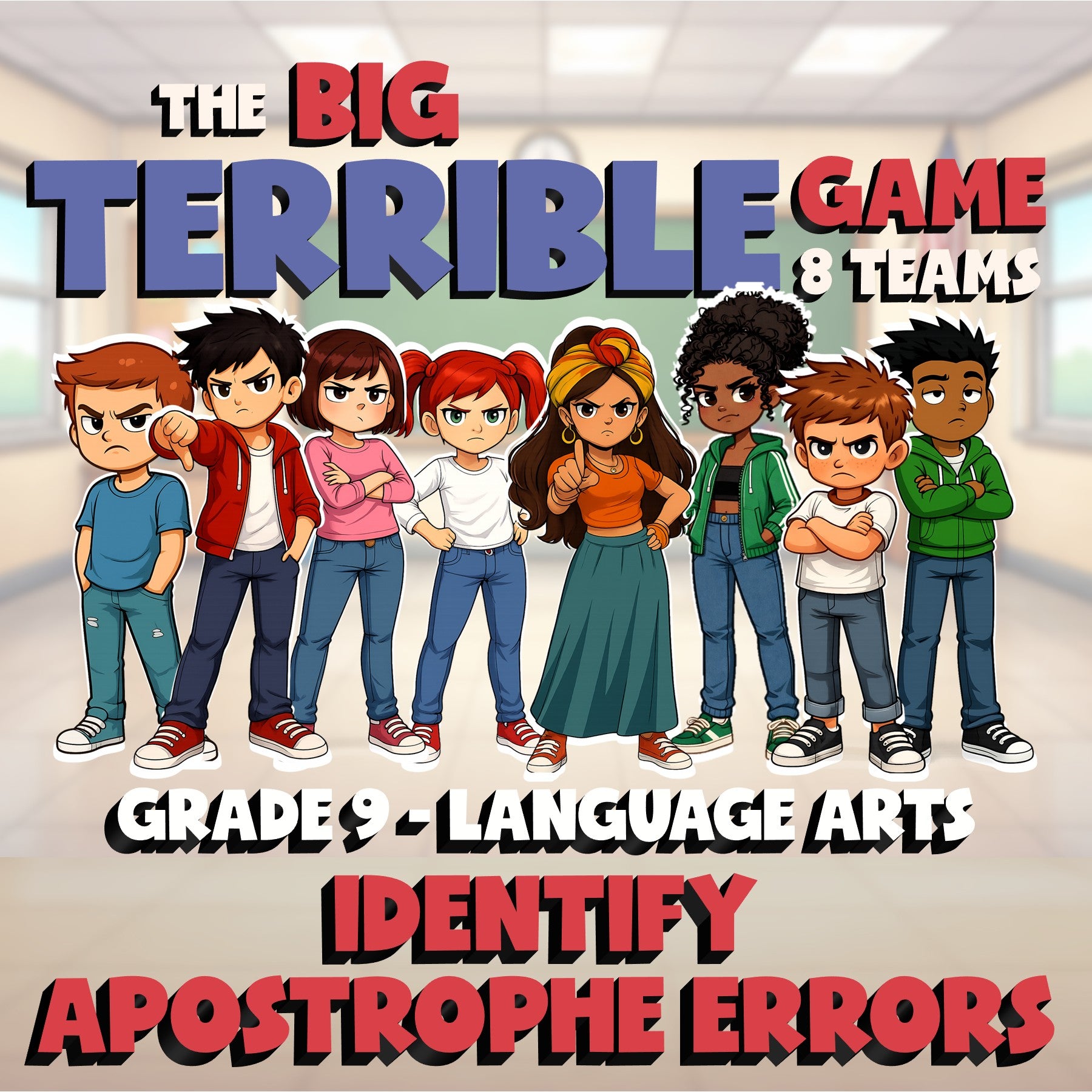 Identify Apostrophe Errors BIG TERRIBLE GAME - No Prep Grade 9 ELA Review