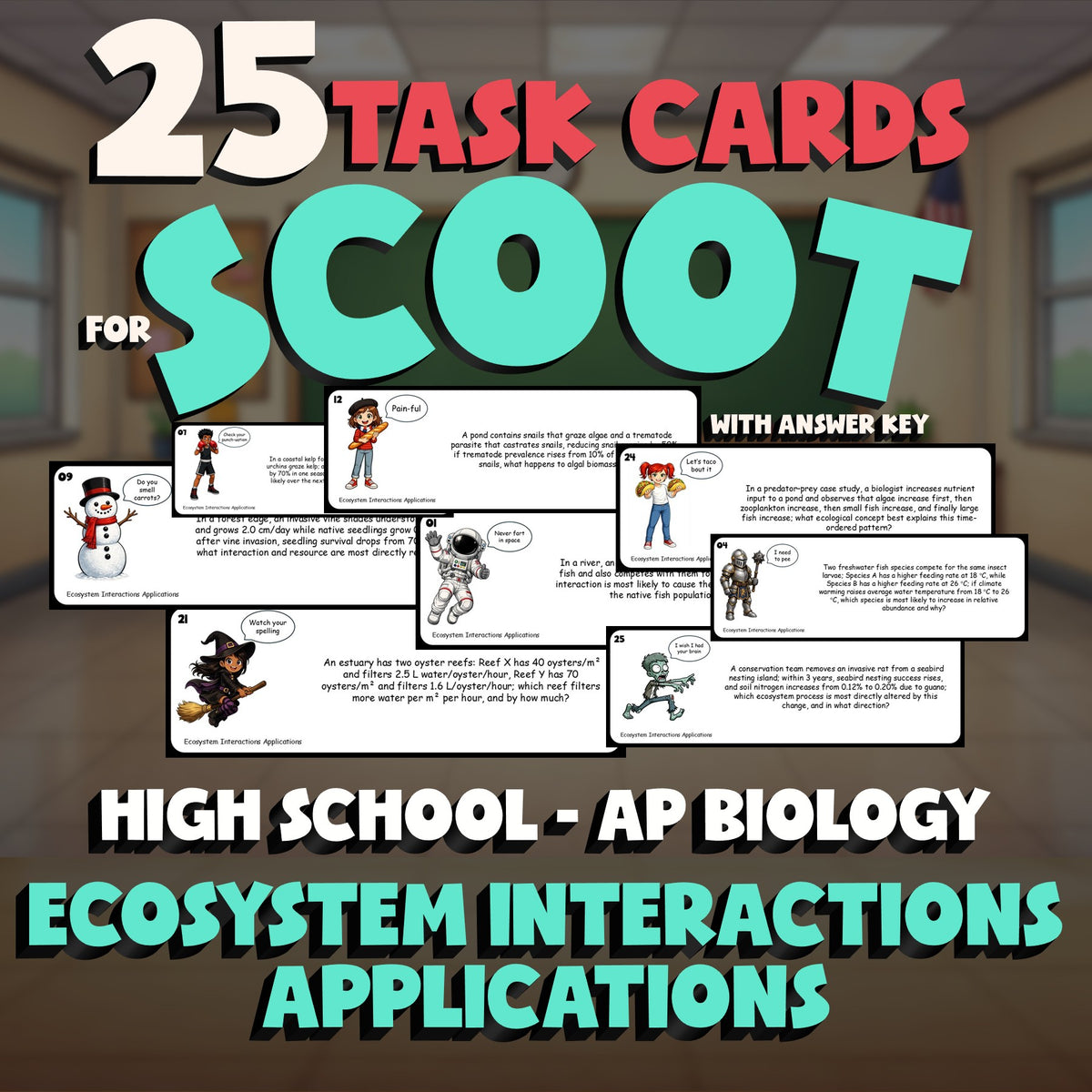 Ecosystem Interactions Applications SCOOT TASK CARDS Science Game - AP Biology