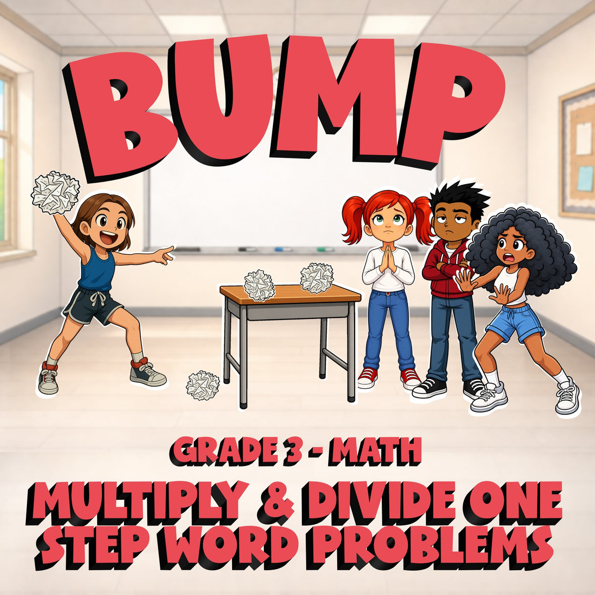 Multiply & Divide One Step Word Problems BUMP Math Game - No Prep Grade 3 Review