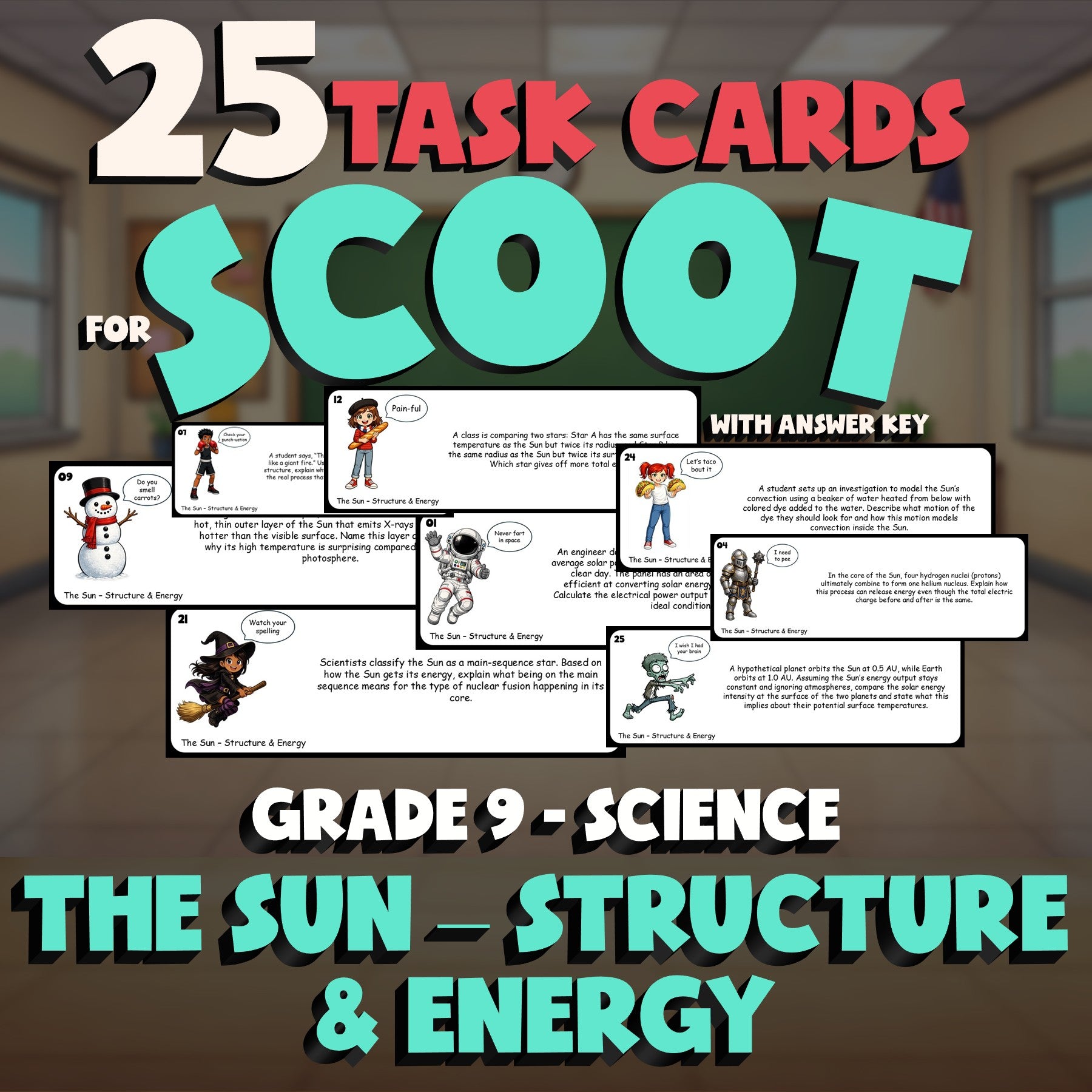 The Sun – Structure & Energy SCOOT TASK CARDS Science Game - No Prep Grade 9