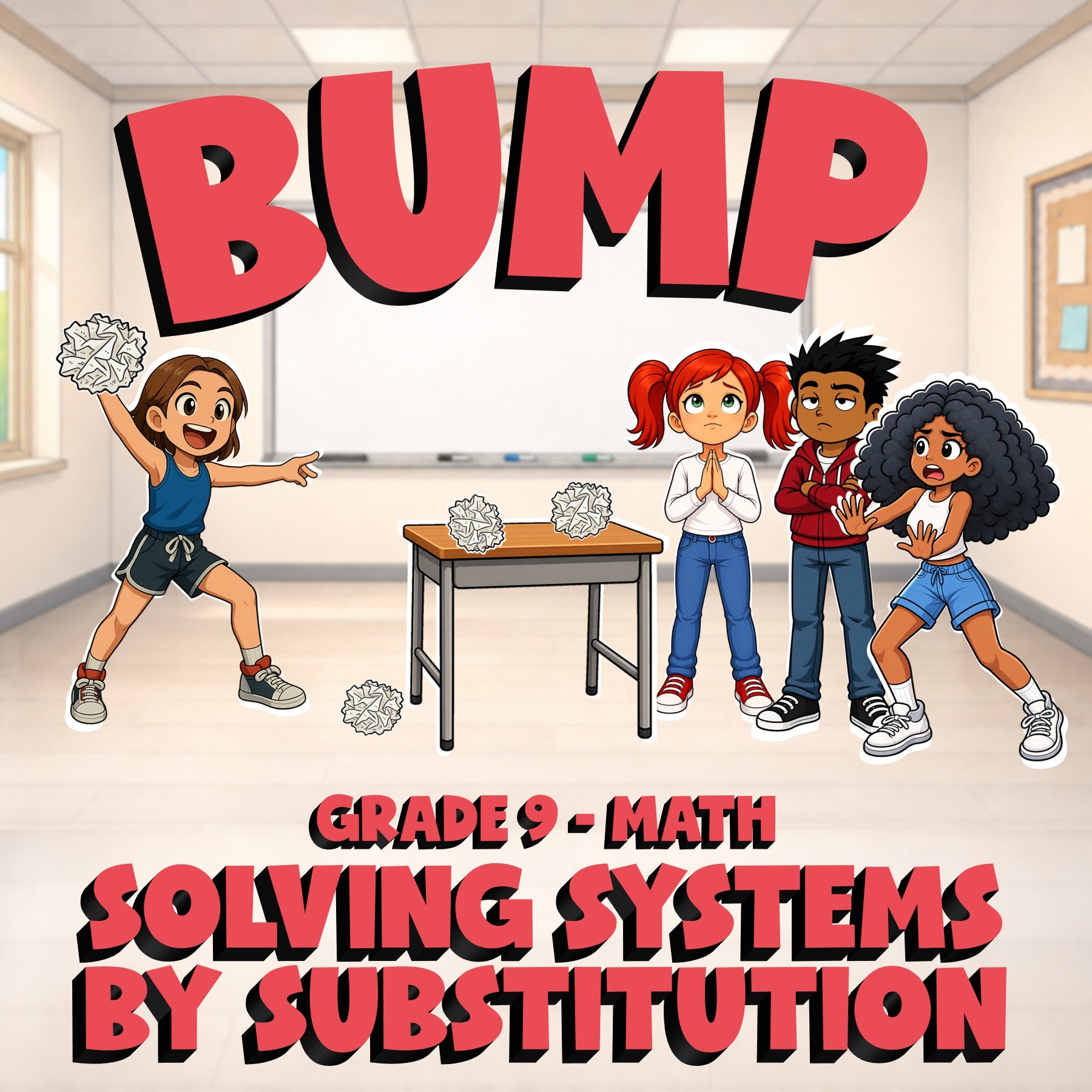 Solving Systems by Substitution BUMP Math Game - No Prep Grade 9 Review Activity