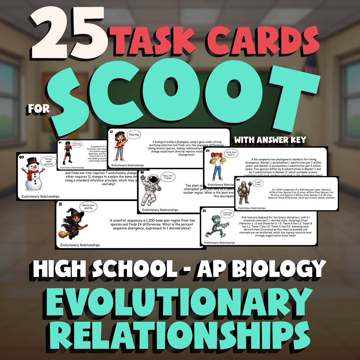 Evolutionary Relationships SCOOT TASK CARDS Science Game - No Prep AP Biology