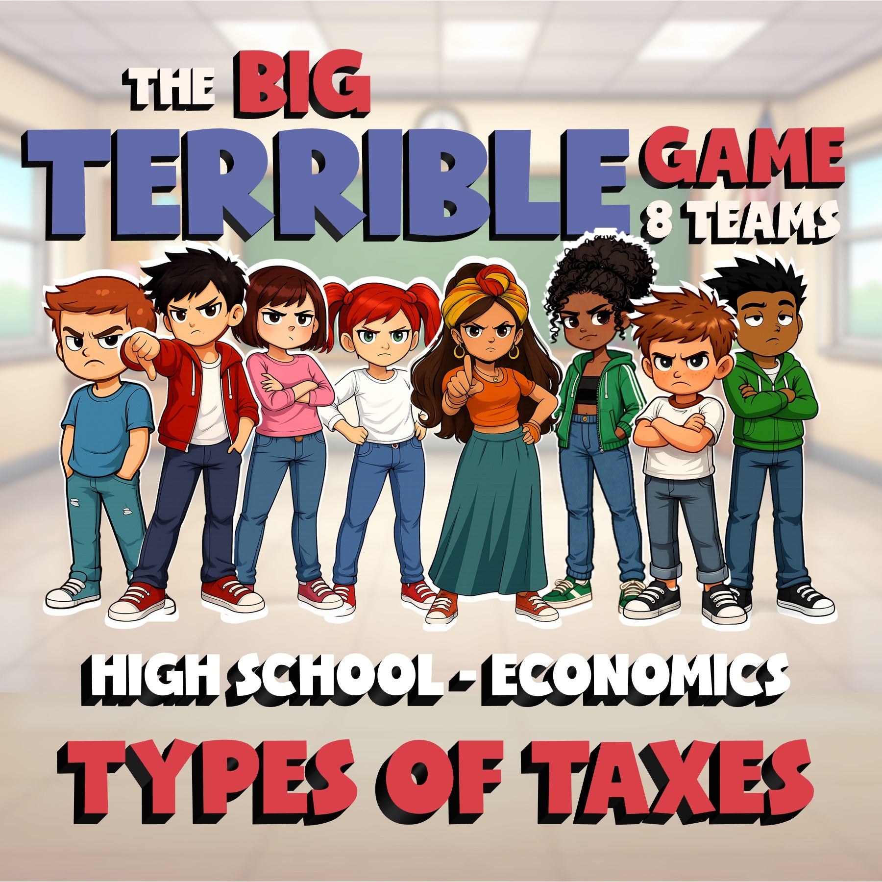 Types of Taxes BIG TERRIBLE GAME - No Prep Economics Review Activity