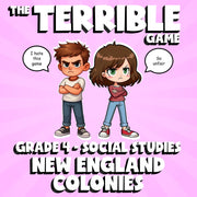 New England Colonies THE TERRIBLE GAME - No Prep Grade 4 Socials Review Activity