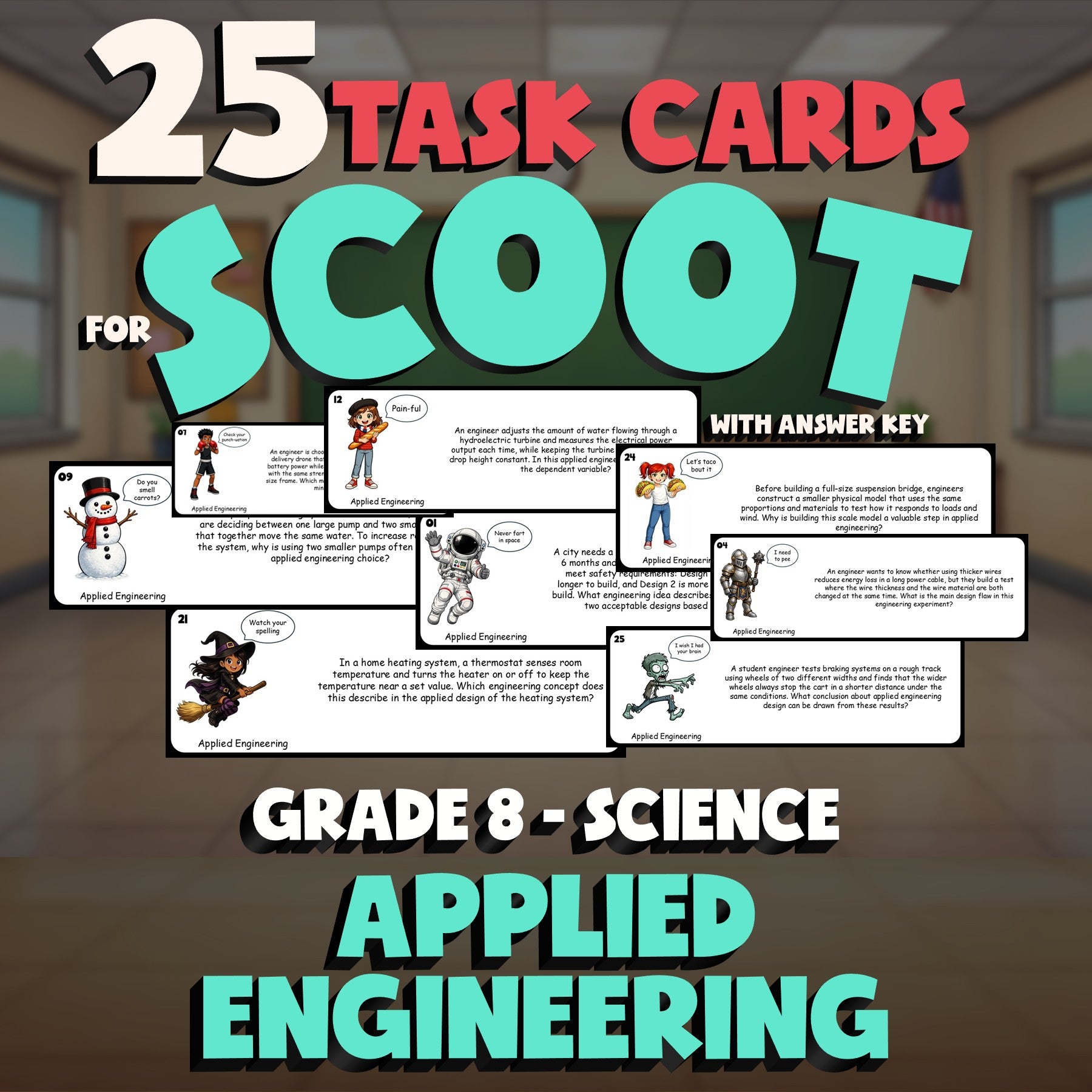 Applied Engineering SCOOT TASK CARDS Science Game - No Prep Grade 8 Review