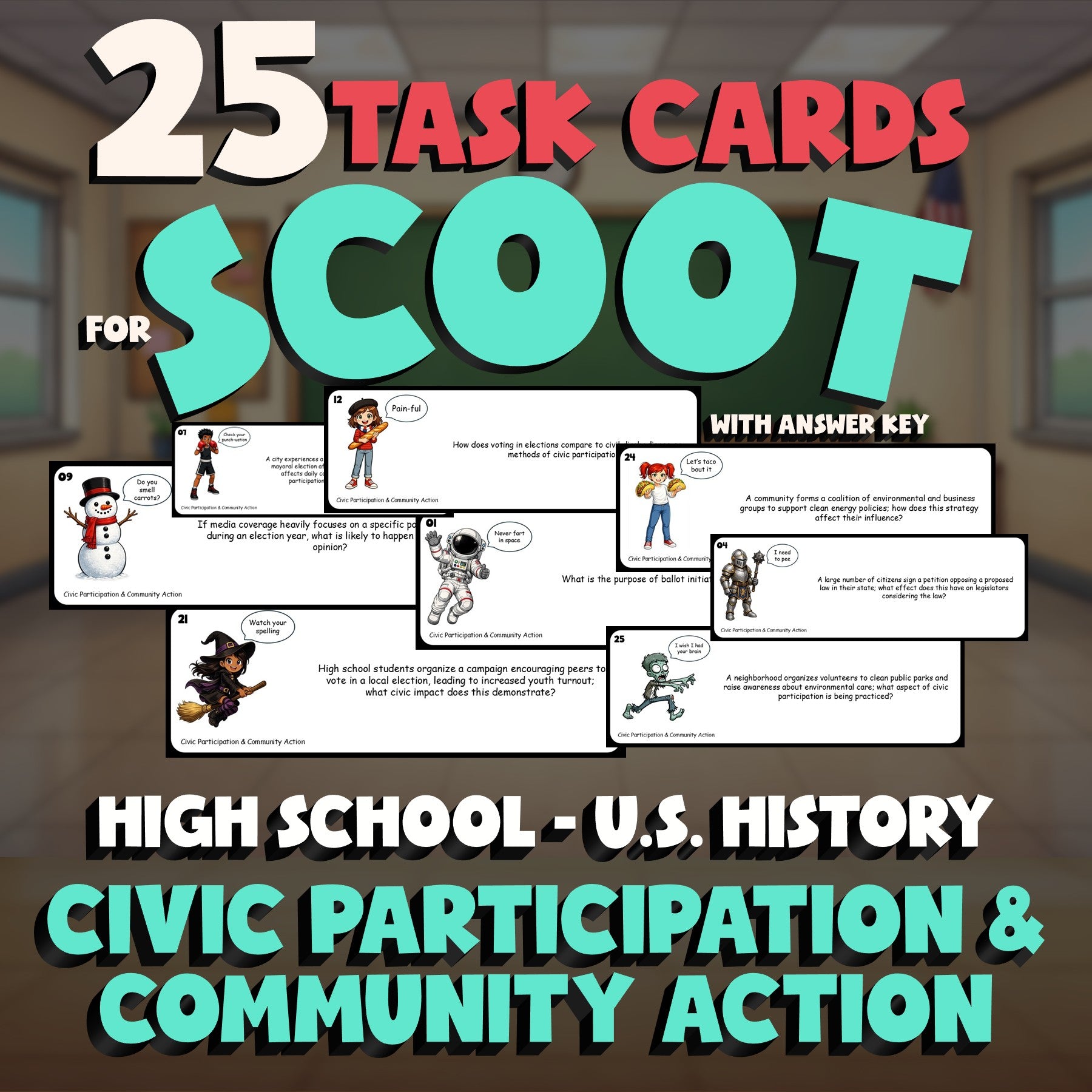 Civic Participation & Community Action SCOOT TASK CARDS U.S. History Game