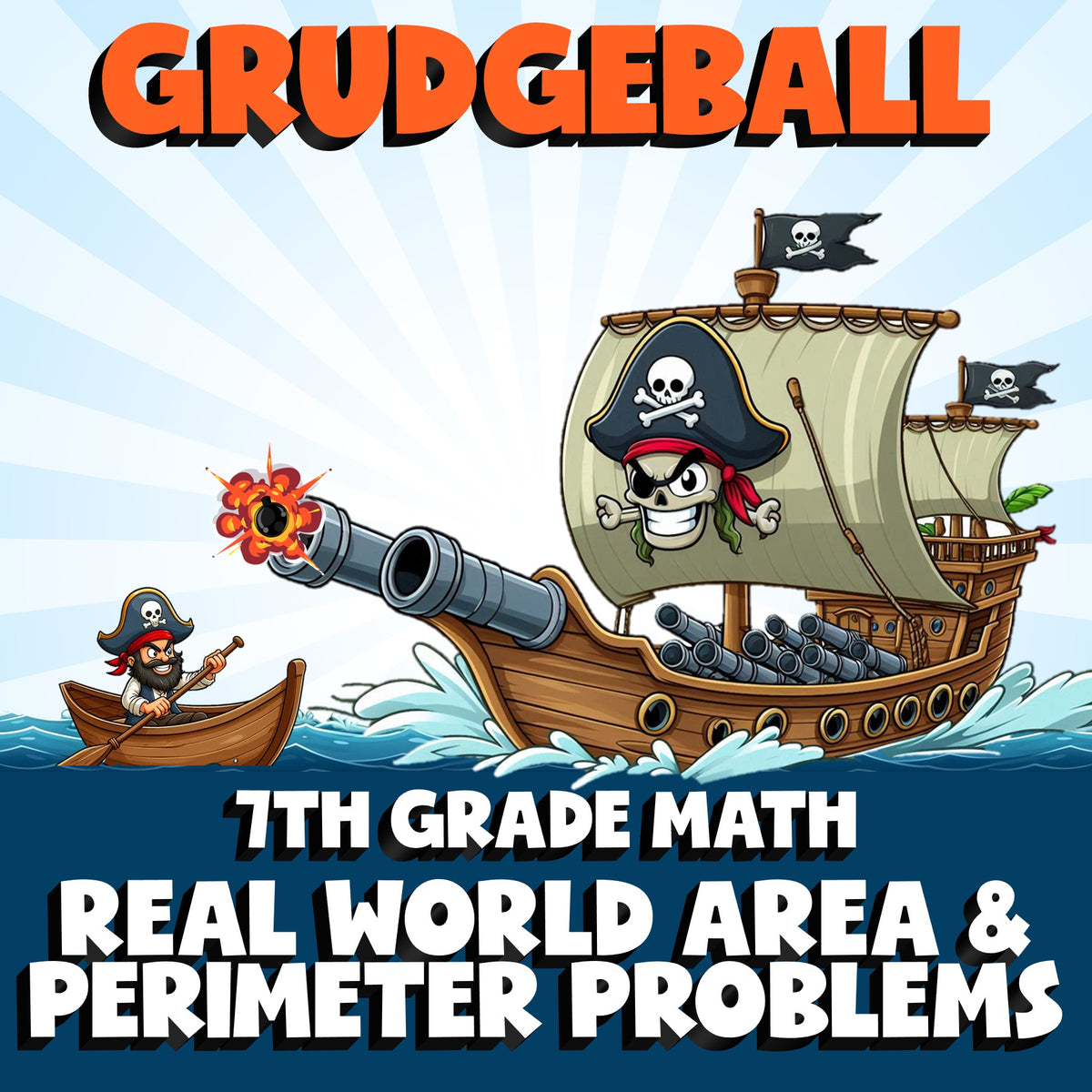 Real World Area & Perimeter Problems GRUDGEBALL Math Game - No Prep Grade 7