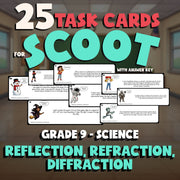 Reflection, Refraction, Diffraction SCOOT TASK CARDS Science Game - Grade 9