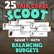 Balancing Budgets SCOOT TASK CARDS Math Game - No Prep Grade 7 Review Activity