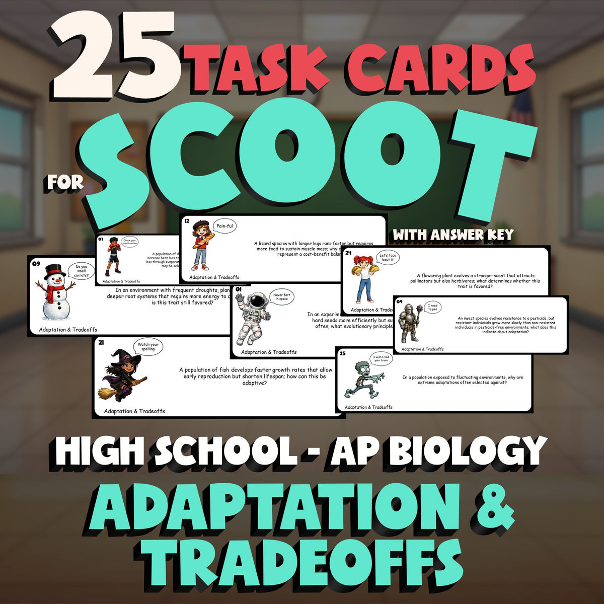 Adaptation & Tradeoffs SCOOT TASK CARDS Science Game - No Prep AP Biology Review