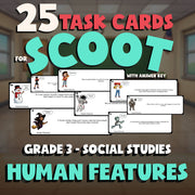 Human Features SCOOT TASK CARDS Socials Game - No Prep Grade 3 Review Activity