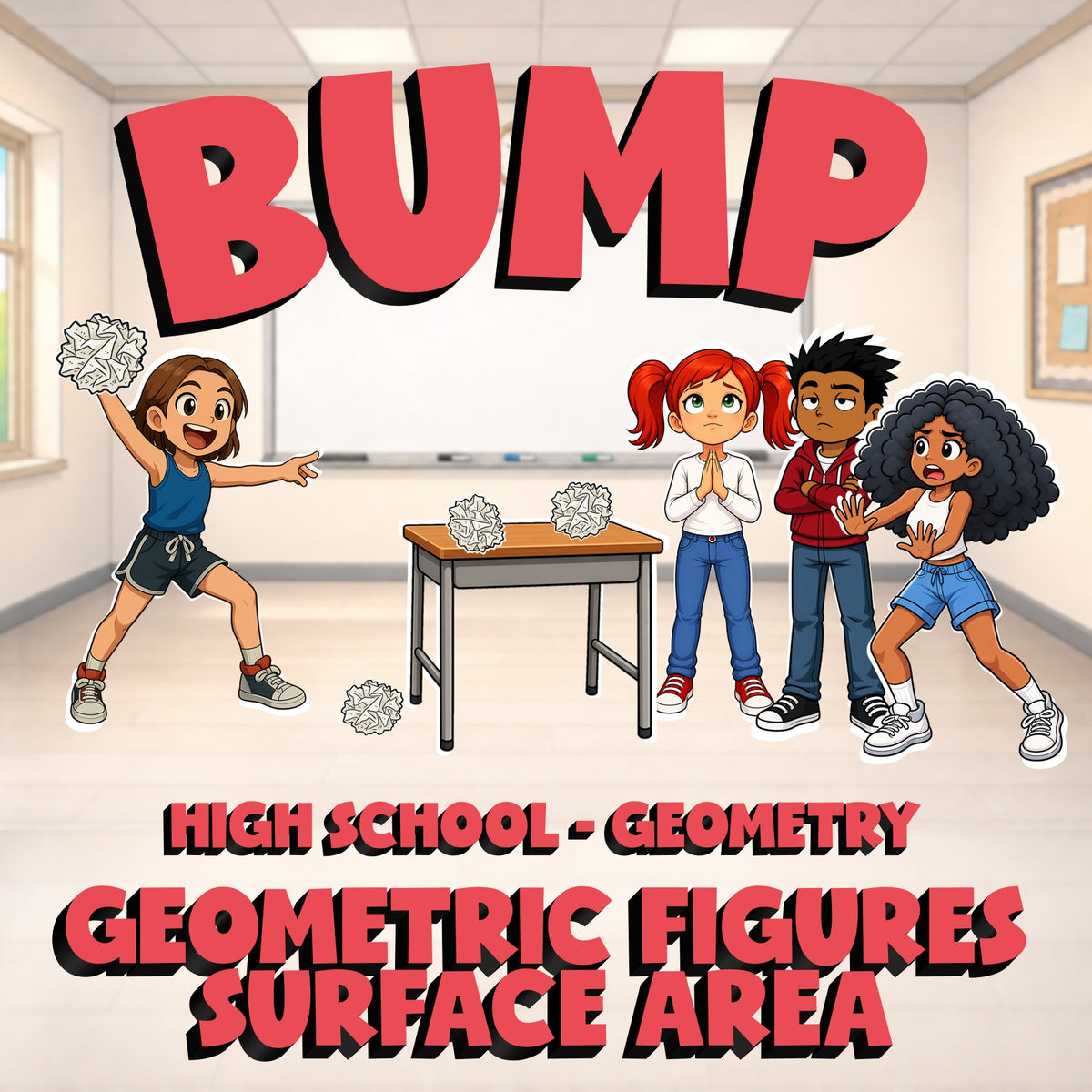 Geometric Figures Surface Area BUMP Math Game - No Prep Geometry Review Activity