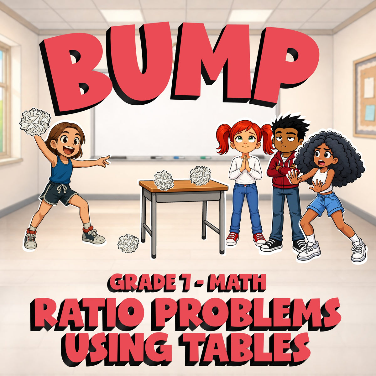 Ratio Problems Using Tables BUMP Math Game - No Prep Grade 7 Review Activity