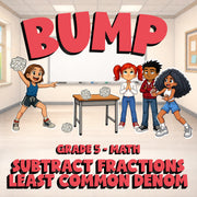 Subtract Fractions Least Common Denom BUMP Math Game - No Prep Grade 5 Review