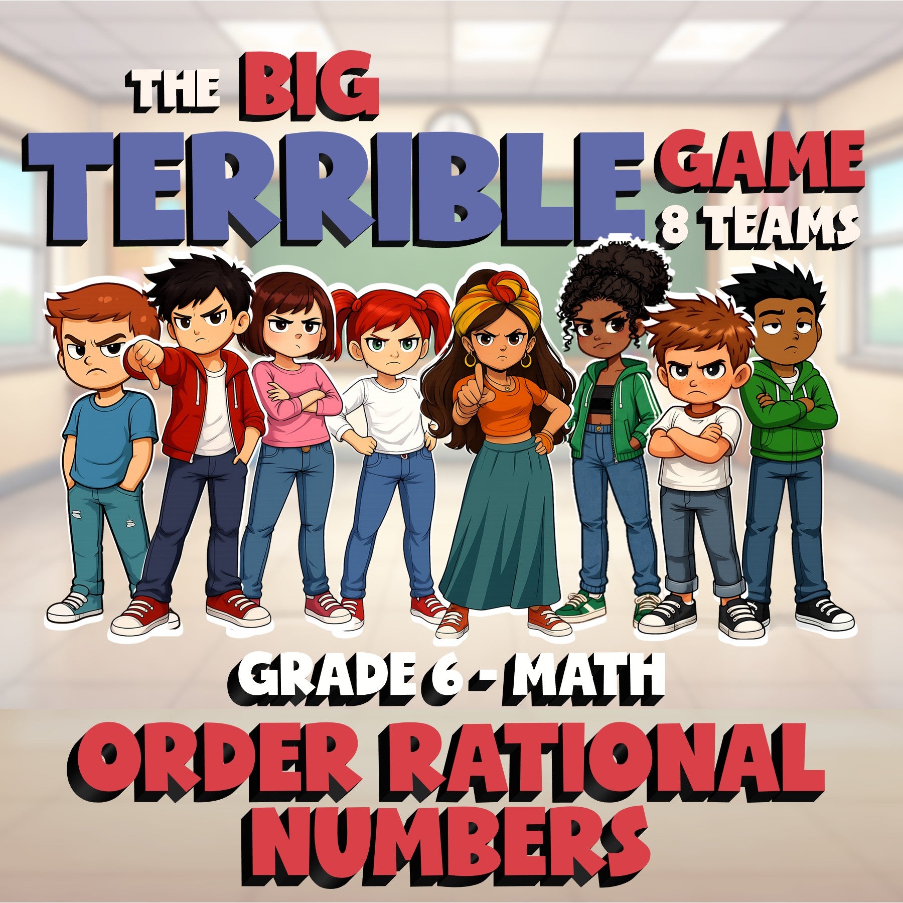 Order Rational Numbers BIG TERRIBLE GAME - No Prep Grade 6 Math Review Activity